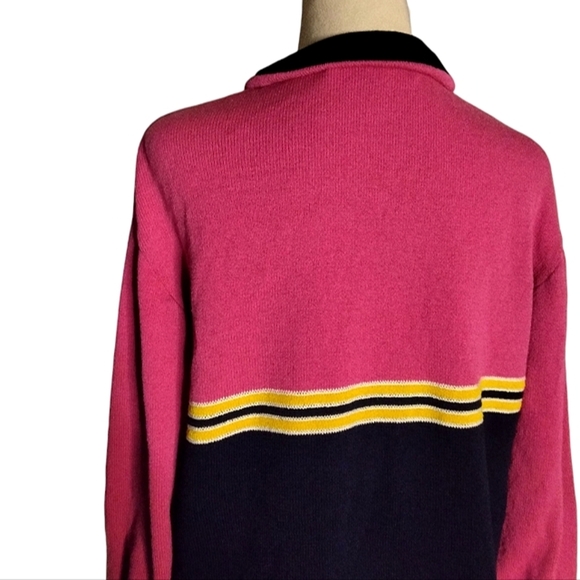 St. John Pink Yellow Color Block 1/4 Zip Knit Sweater Size Small - Picture 6 of 7
